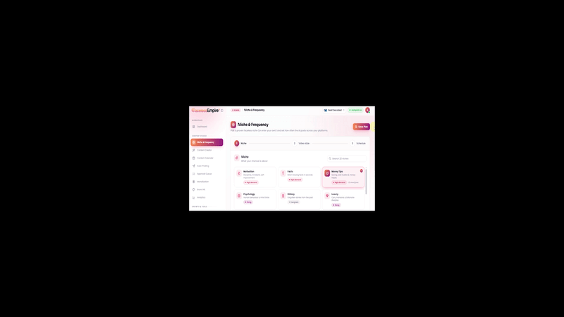 Browse the faceless niche library and choose a posting schedule